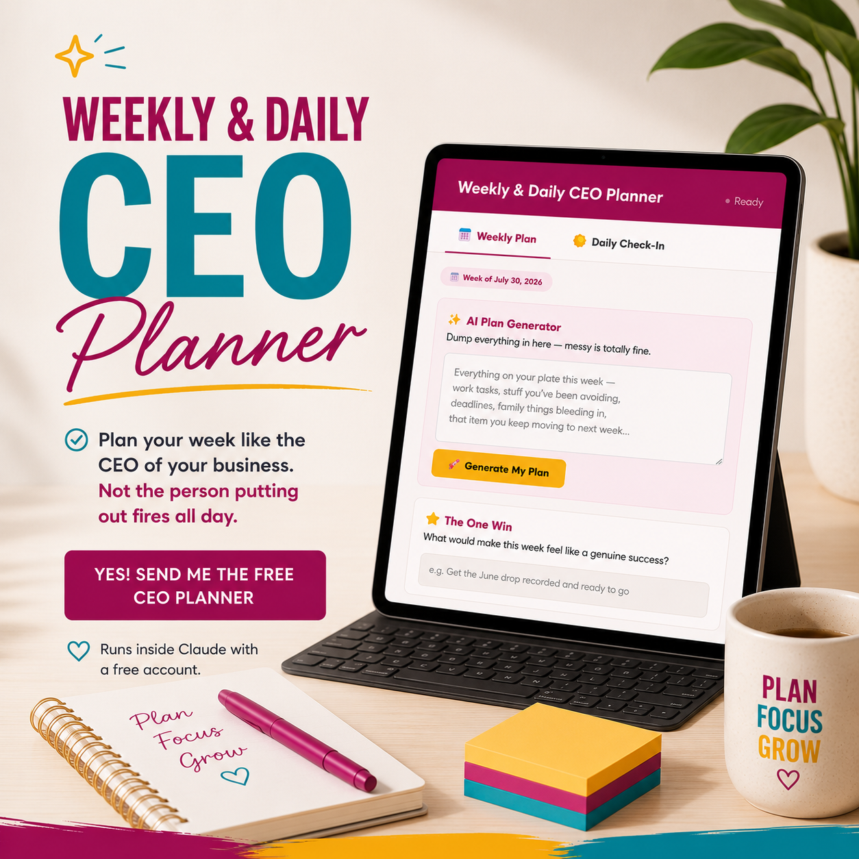 Weekly & Daily CEO Planner mockup